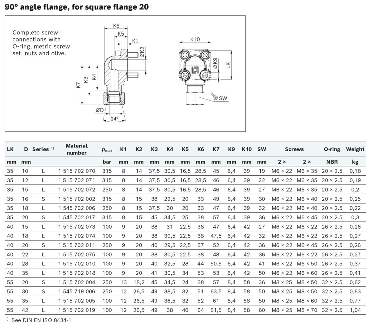 Bosch Rexroth Brida en ángulo de 90° 1515702010